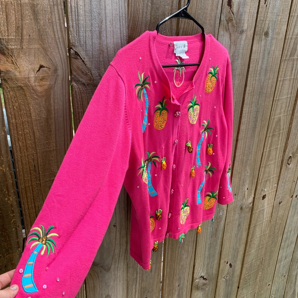 Pink Tropical Embroidered Cardigan
